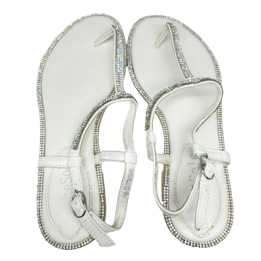 White Sparkly Sandals Rhinestones Embellished Dressy Thong Ankle Strap Womens 36 - Picture 3 of 12